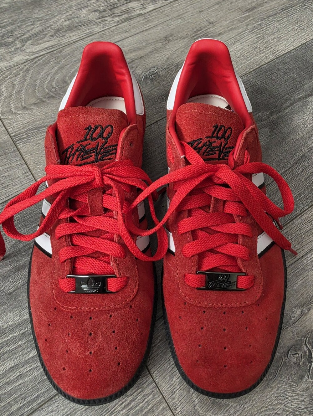 Adidas x 100 Thieves Palos Hills Red Suede Sneakers JI4306 Limited Collab 7W 6M